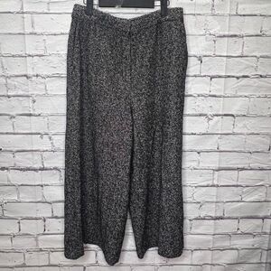 Massimo Dutti Womens Black White Mid-Rise Tweed Wide Leg Pants Size 12